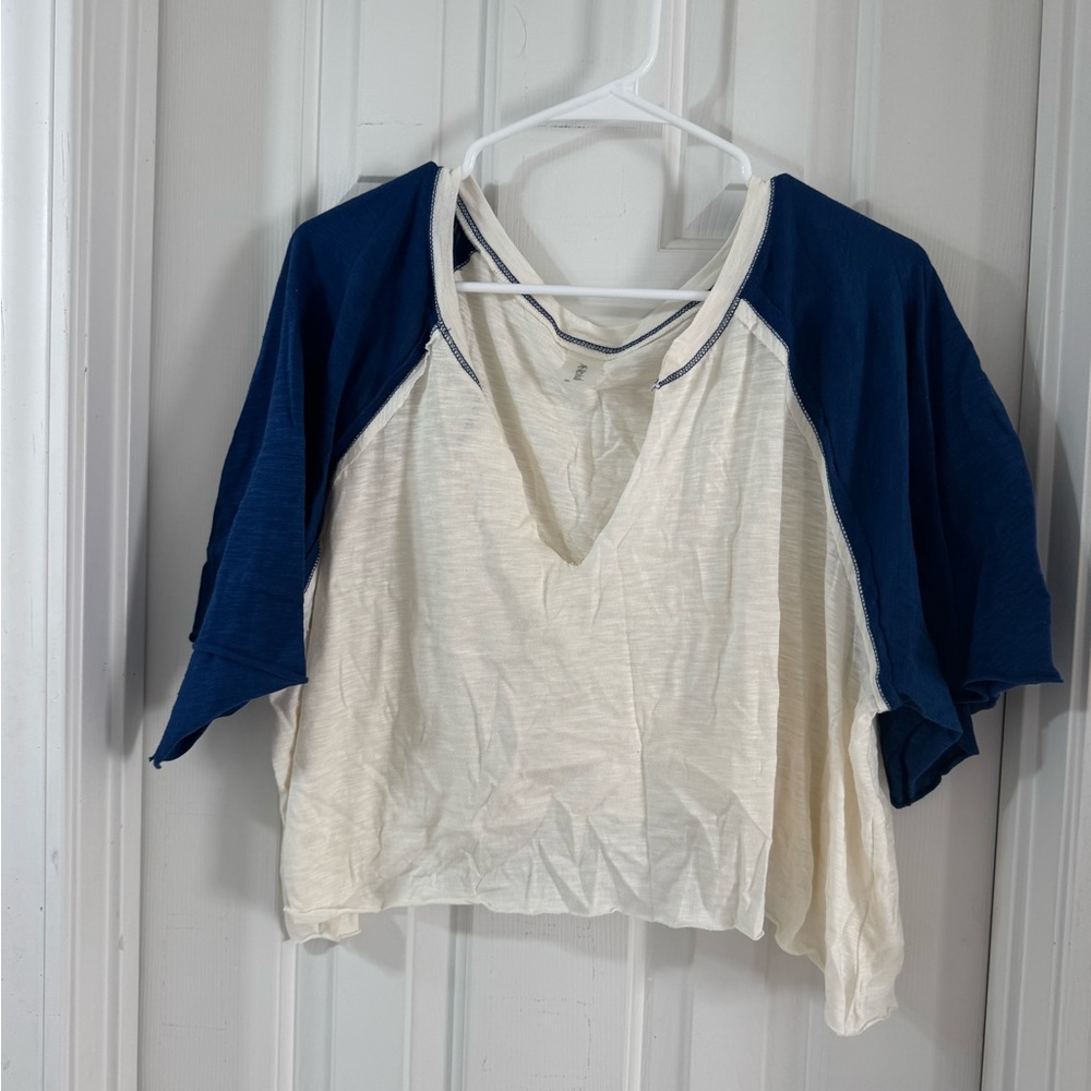 Altar’d State Revival Cream & Blue Crop Top Shirt